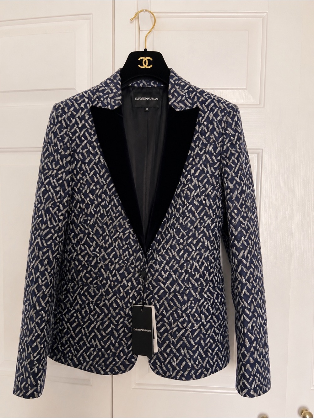 ЩаNWT Emporio Armani Jacquard Velvet Lapel Blazer EU38 / US2 Made in Italy